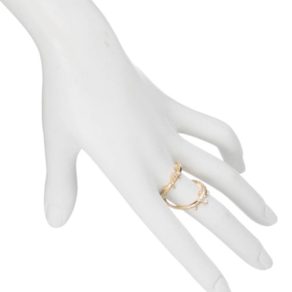 ALEXIS BITTAR • Gold Double Banded Crystal Accented Lace Size 7 Ring - Picture 6 of 8